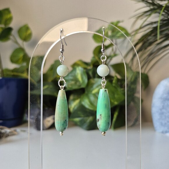 Green Opal Handmade Earrings with Amazonite - Picture 1 of 3